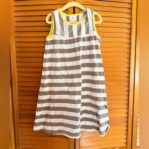 Hanna Anderson Gray and White Striped Sleeveless Dress with Yellow Trim